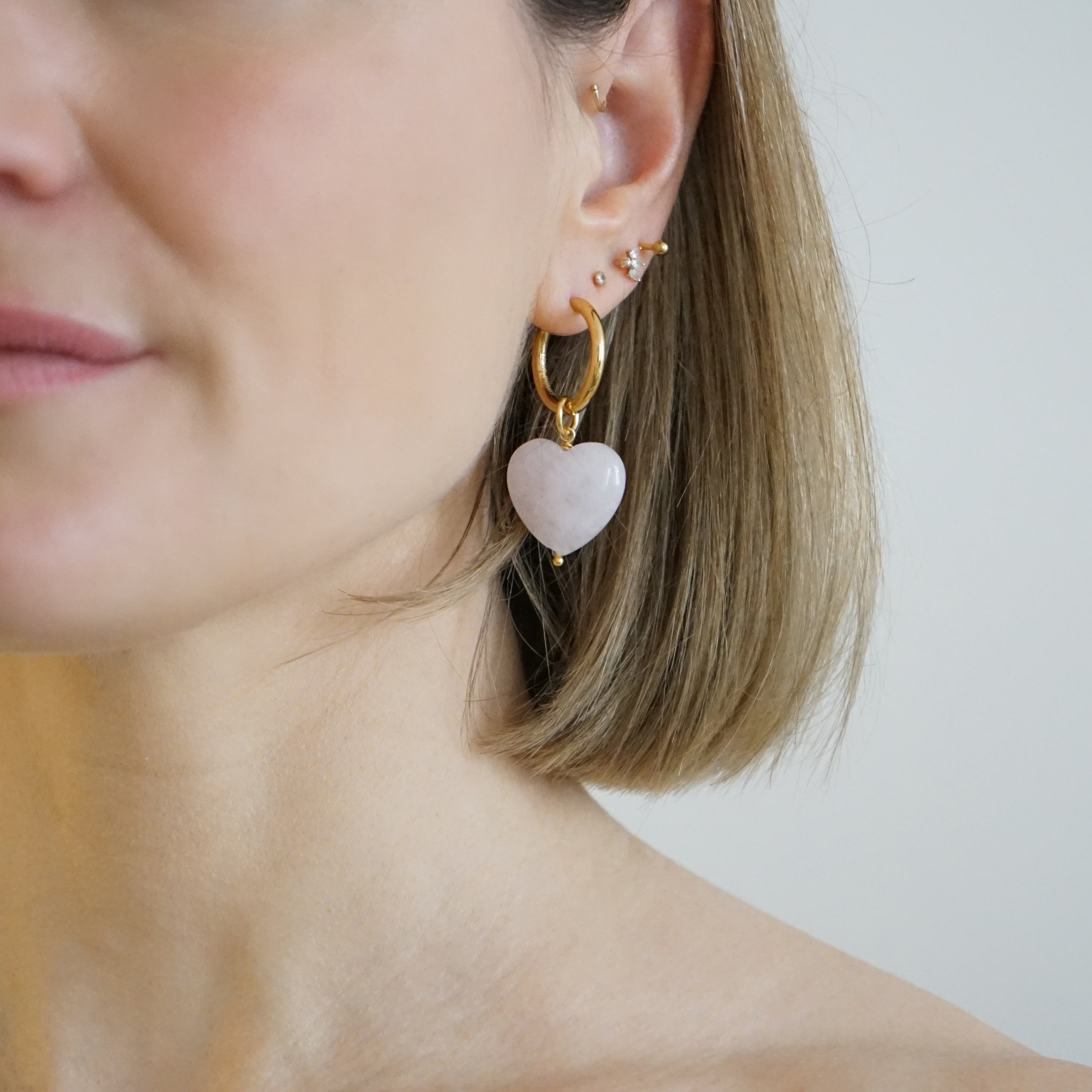 Rose quartz Heart Hoop Earrings Laura